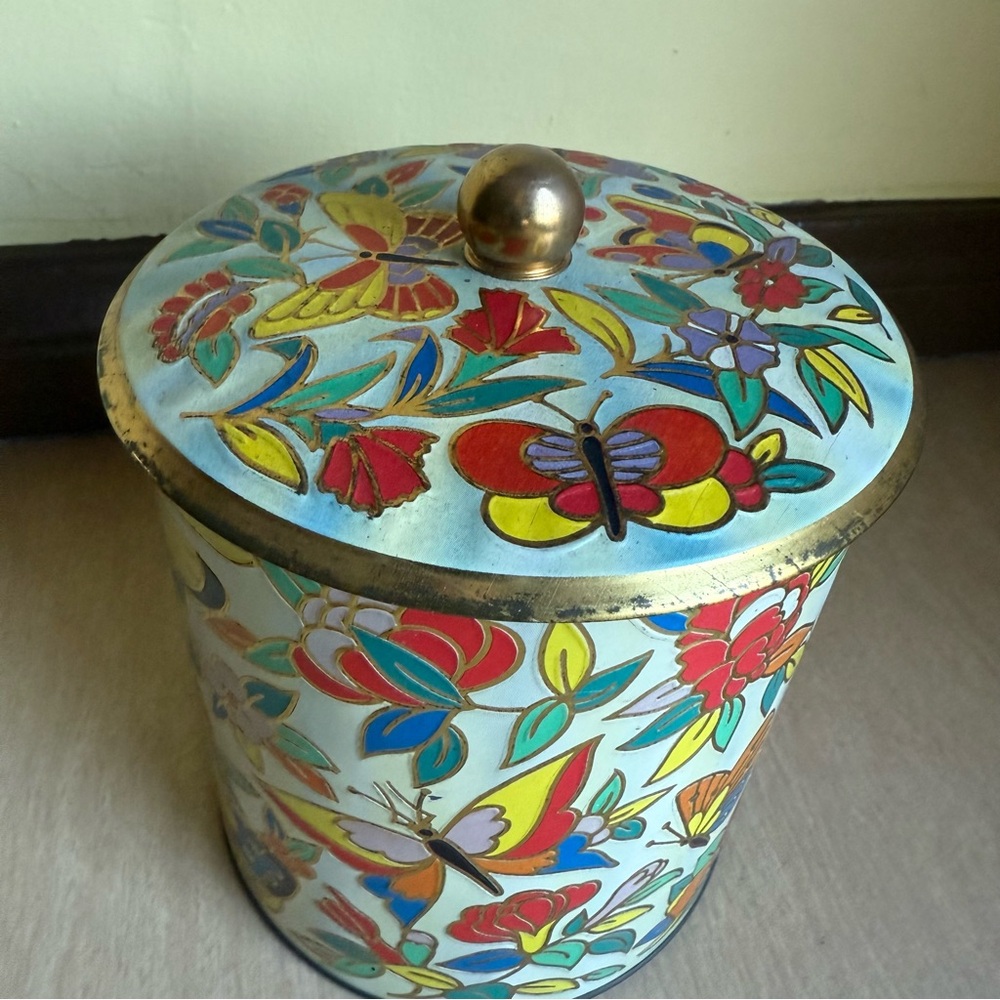 Floral Butterfly Decorative Tin Colorful Floral Design Storage - Picture 5 of 15